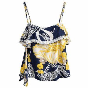 Paul & Joe Silk Floral Tank Top Blue Yellow White Size 1 (Small)